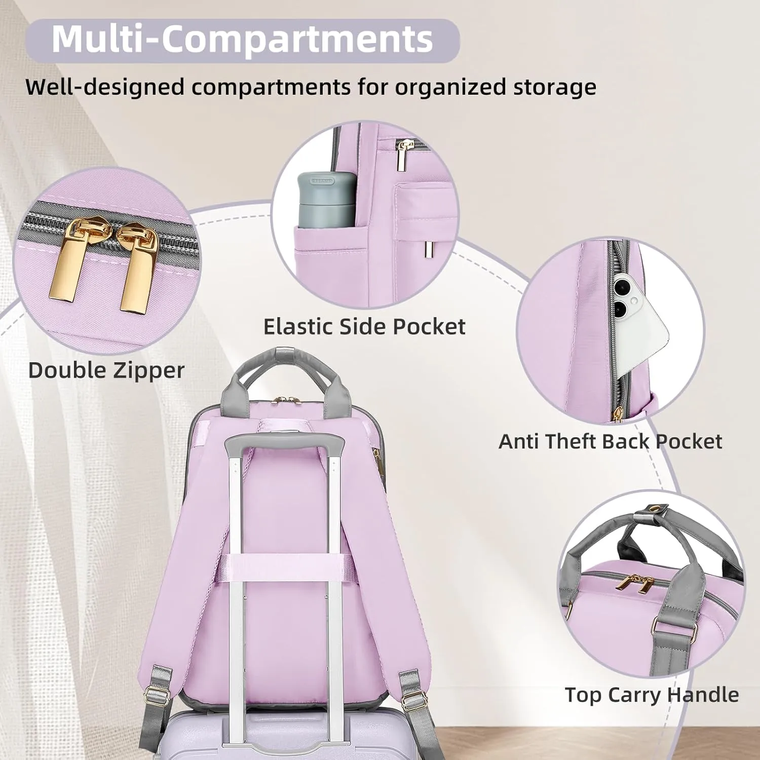 LARVENDER 3-Piece Carry On Luggage for Women,Hard Shell Suitcase 20Inch Carry On Luggage 22x14x9 Airline Approved, Spinner Wheel and TSA LockLavender 20Inch/BP/TB
