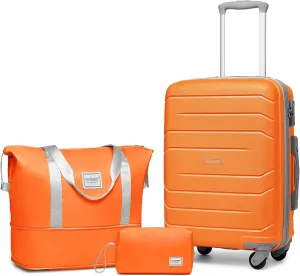 LARVENDER 3-Piece Carry On Luggage for Women,Hard Shell Suitcase 20Inch Carry On Luggage 22x14x9 Airline Approved, Spinner Wheel and TSA LockTangelo 20Inch/DB/TB