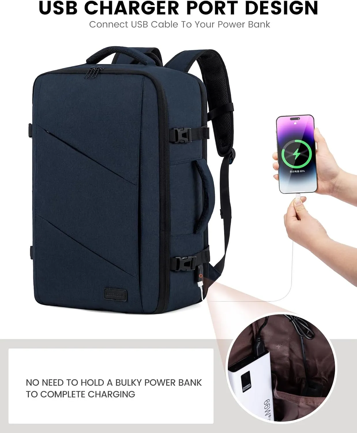 LOVEVOOK Travel Backpack, 40L Extra Large Carry on Backpack, Peersonal Item Bag Flight Approved, Anti-Theft Water Resistant 17 Inch Weekender Backpack for Men Women, with USB Port, Navy Blue