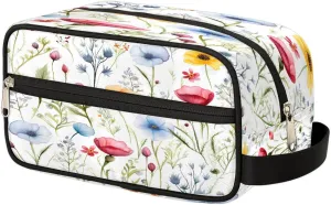 Makeup Bag Organizer, Large Capacity Cosmetic Travel Toiletry Bag with Zipper, Colorful Wildflower Floral Portable Make Up Pouch for Women Men