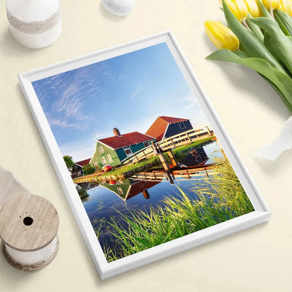 Modern Houses By Lake - Full Round Diamond - 30x40CM