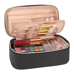 OCHEAL Small Cosmetic Bag,Portable Cute Travel Makeup Bag for Women and girls Makeup Brush Organizer cosmetics Pouch Bags-Black