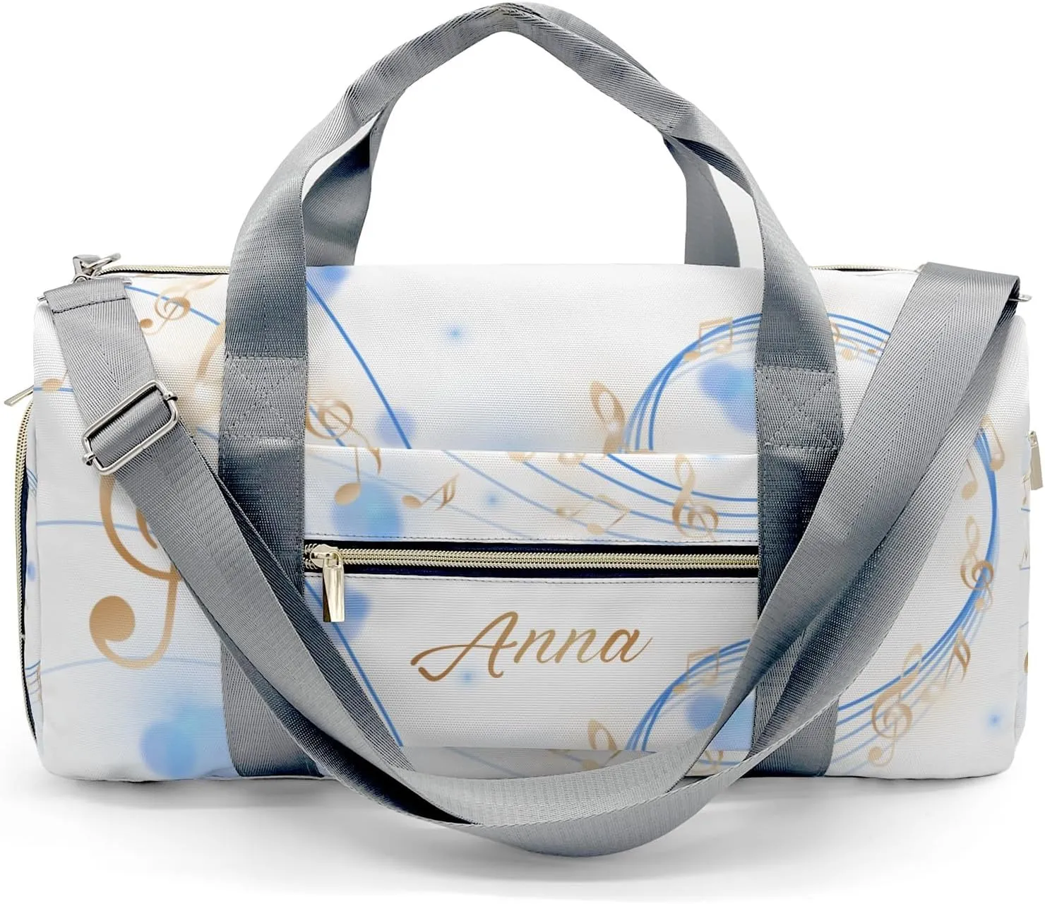 Personalized Name Duffel Bag Cartoon Golden Music Notes Light On-the-Go Fitness: Travel Bags Designed for Active Living