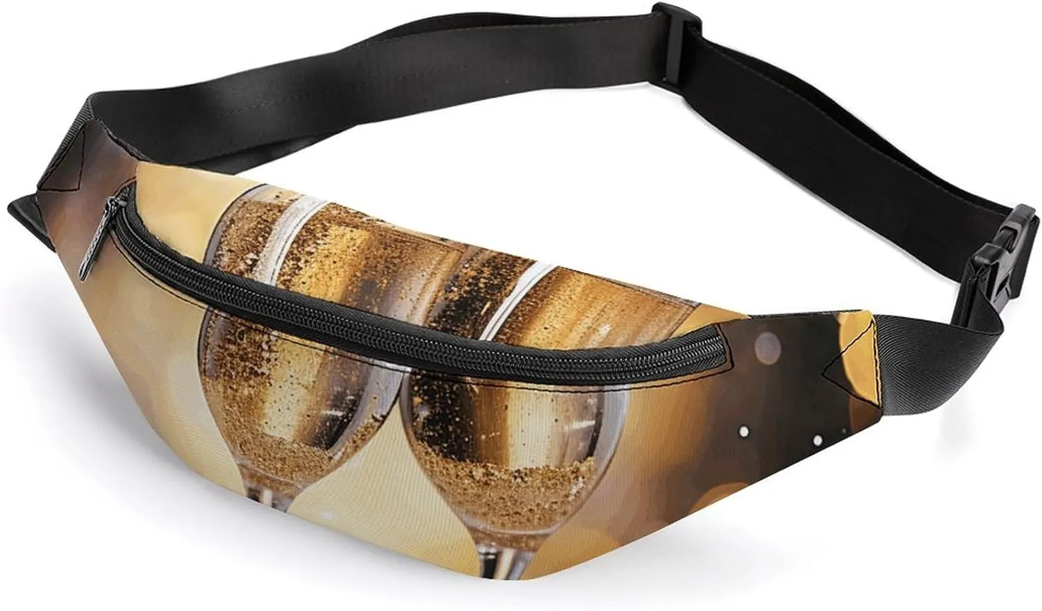 Personalized Printed Fanny Pack for Women And Men for Secure Travel Two Glasses of Champagne Printed Waist Pack with Adjustable Strap Belt Bag