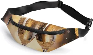 Personalized Printed Fanny Pack for Women And Men for Secure Travel Two Glasses of Champagne Printed Waist Pack with Adjustable Strap Belt Bag