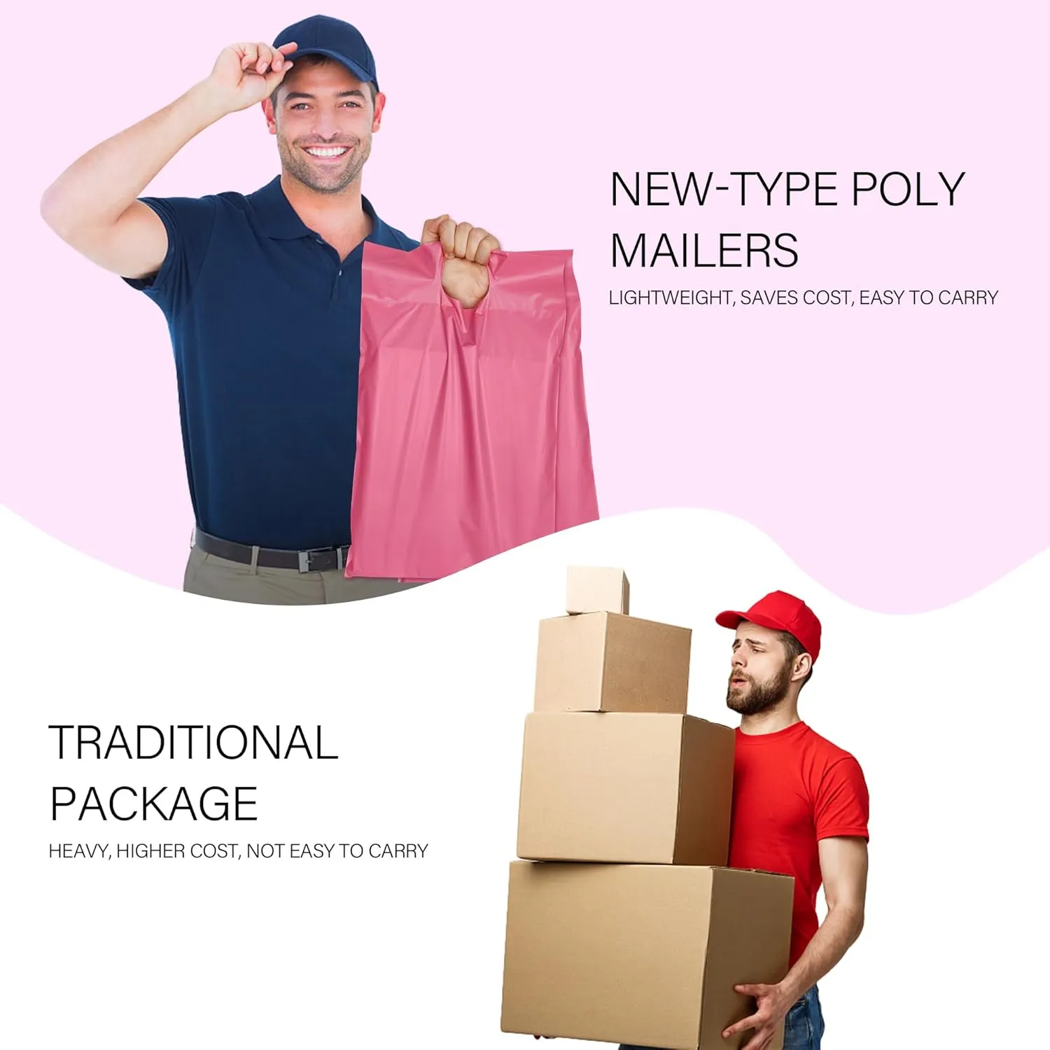 Poly Mailers 14.5x19 inch 50 Pcs, Pink Mailing Envelopes with Handle, Easy to Carry and Self Adhesive Shipping Bags for Clothing, Upgrade Design Tamper Proof Mailers Poly Bags