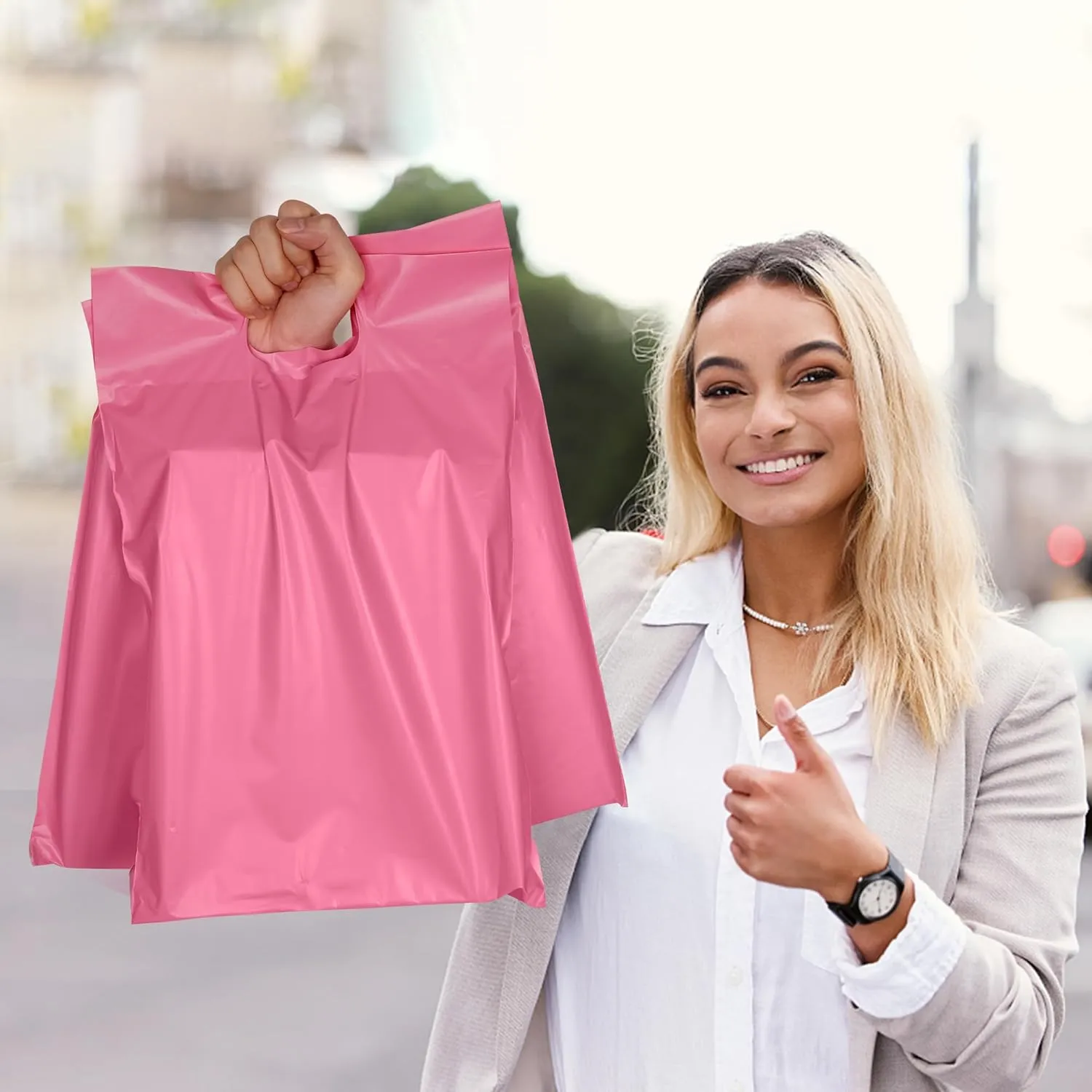 Poly Mailers 14.5x19 inch 50 Pcs, Pink Mailing Envelopes with Handle, Easy to Carry and Self Adhesive Shipping Bags for Clothing, Upgrade Design Tamper Proof Mailers Poly Bags