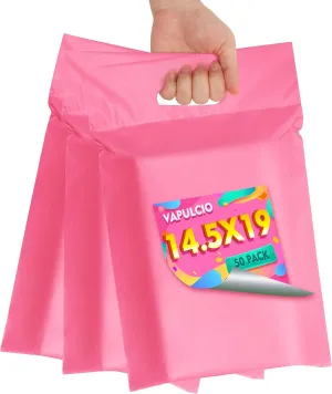 Poly Mailers 14.5x19 inch 50 Pcs, Pink Mailing Envelopes with Handle, Easy to Carry and Self Adhesive Shipping Bags for Clothing, Upgrade Design Tamper Proof Mailers Poly Bags
