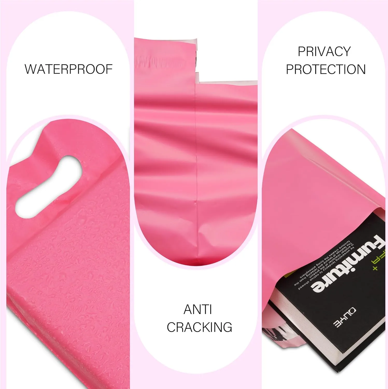 Poly Mailers 14.5x19 inch 50 Pcs, Pink Mailing Envelopes with Handle, Easy to Carry and Self Adhesive Shipping Bags for Clothing, Upgrade Design Tamper Proof Mailers Poly Bags