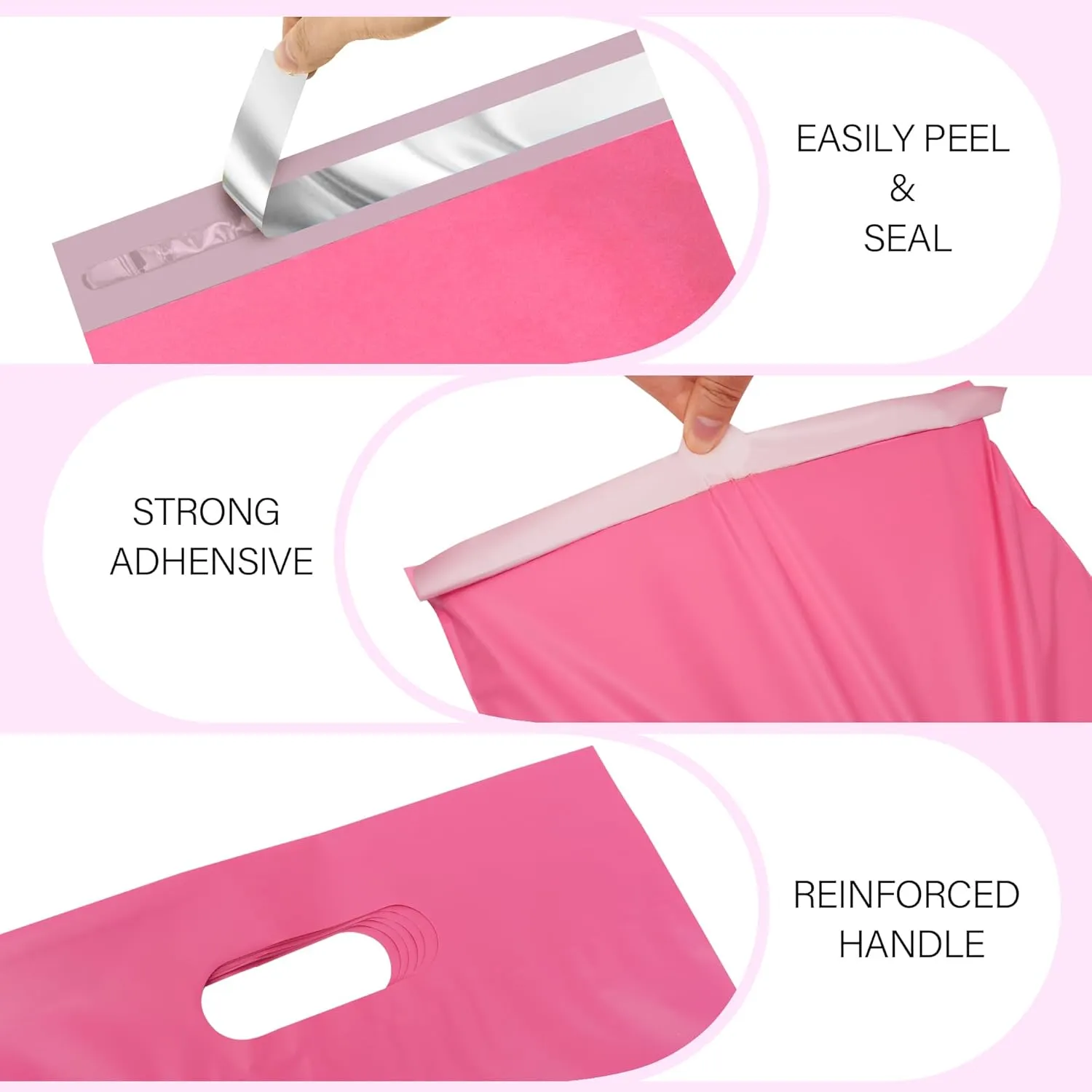 Poly Mailers 14.5x19 inch 50 Pcs, Pink Mailing Envelopes with Handle, Easy to Carry and Self Adhesive Shipping Bags for Clothing, Upgrade Design Tamper Proof Mailers Poly Bags