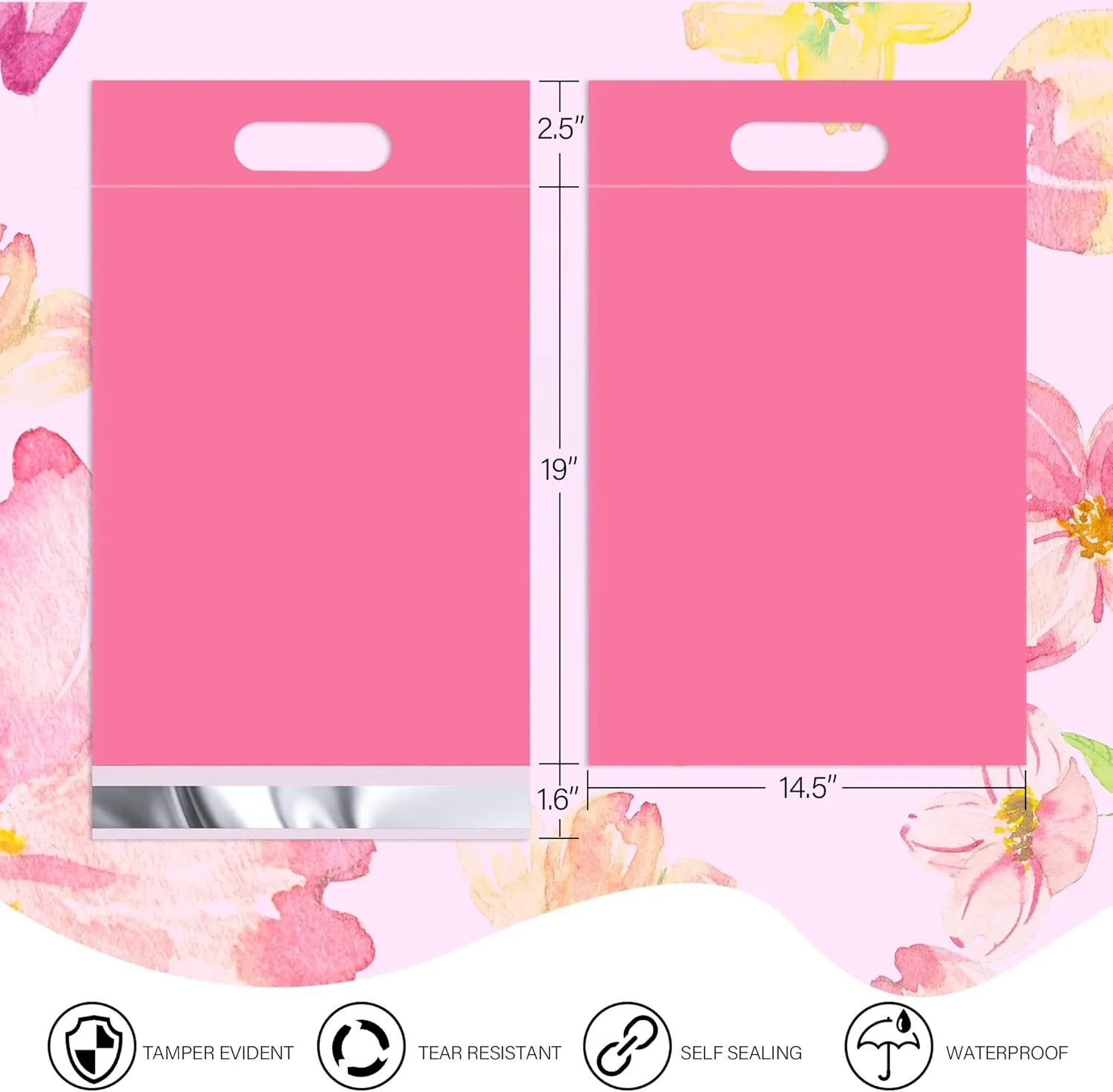 Poly Mailers 14.5x19 inch 50 Pcs, Pink Mailing Envelopes with Handle, Easy to Carry and Self Adhesive Shipping Bags for Clothing, Upgrade Design Tamper Proof Mailers Poly Bags