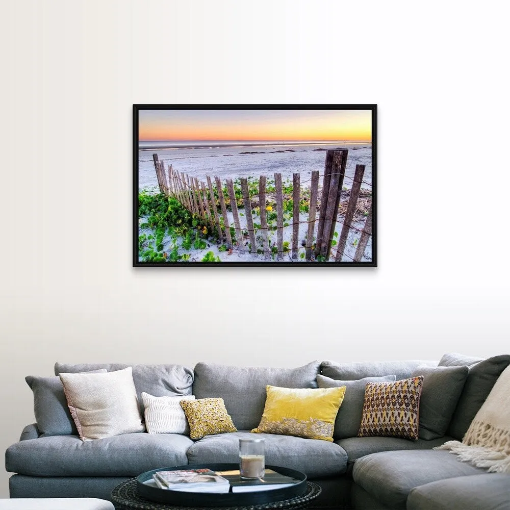 "A beach fence at sunset on Hilton Head Island, South Carolina." Black Float Frame Canvas Art