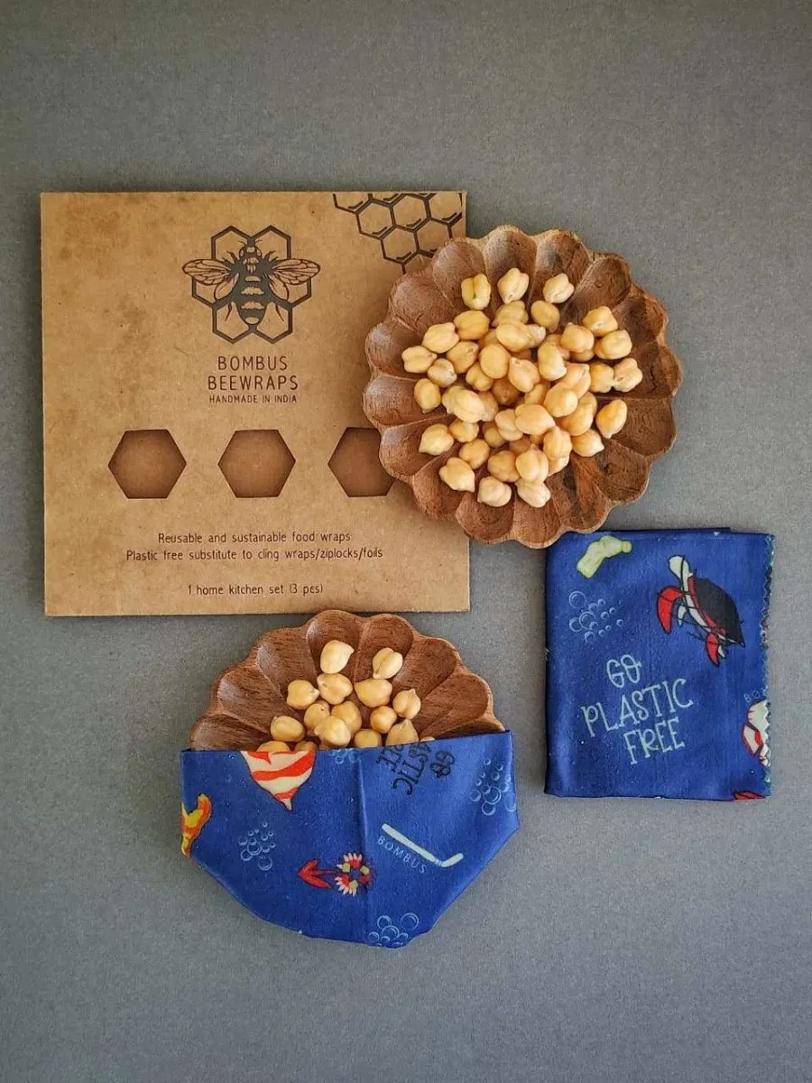 Reusable Handmade Beeswax Food wraps | Ocean Tides Full kitchen -3 pc