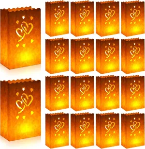 Sherr 100 Pcs White Luminary Bags Lantern Luminary Candle Bag Flame Resistan with Hearts Luminaries Tea Light for Easter, Mother's Day, Wedding, Valentine, Wedding, Party, Engagement