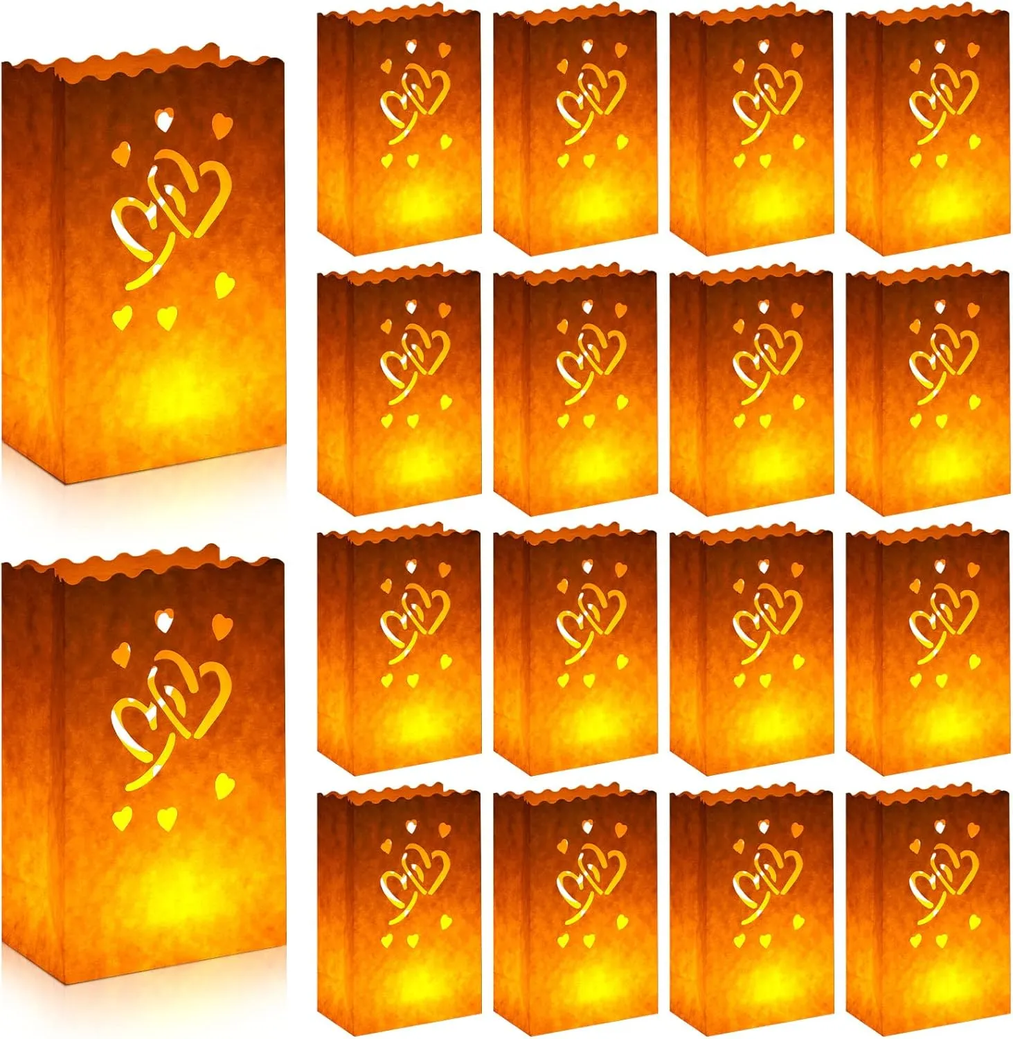 Sherr 100 Pcs White Luminary Bags Lantern Luminary Candle Bag Flame Resistan with Hearts Luminaries Tea Light for Easter, Mother's Day, Wedding, Valentine, Wedding, Party, Engagement