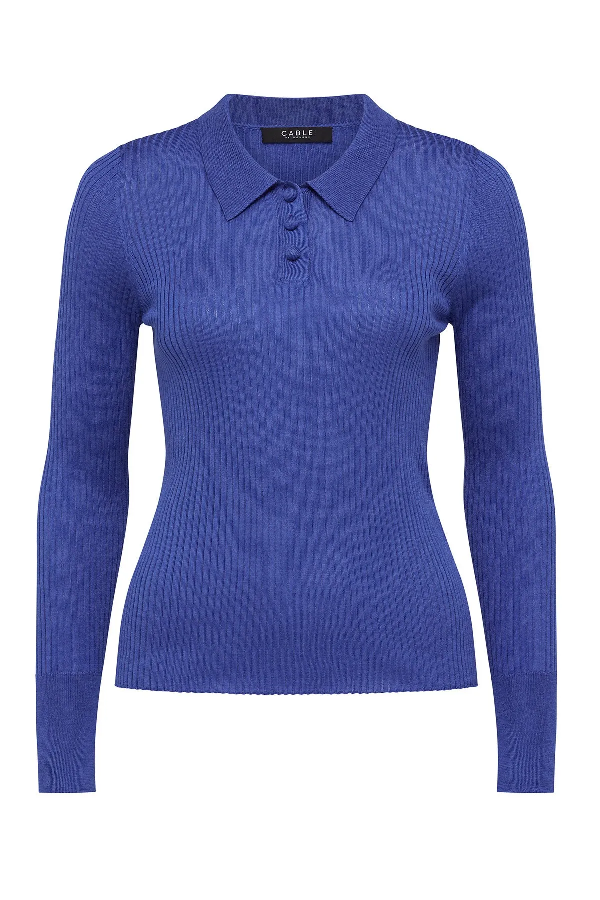 Silk Rib Polo Top - Sapphire Blue