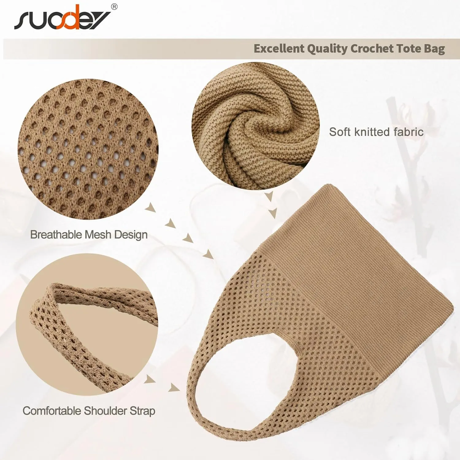 SUOSDEY Crochet Mesh Beach Tote Bag, Knit Summer Vacation Aesthetic Boho Tote Bag for Women