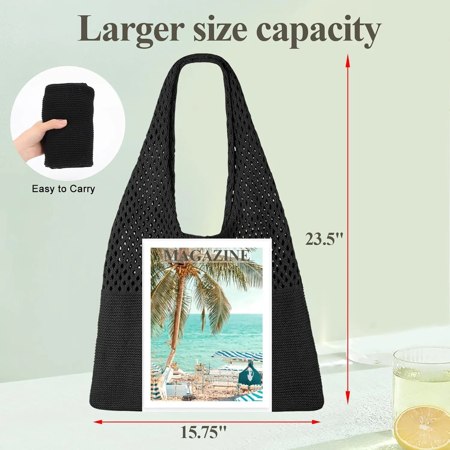 SUOSDEY Crochet Mesh Beach Tote Bag, Knit Summer Vacation Aesthetic Boho Tote Bag for Women