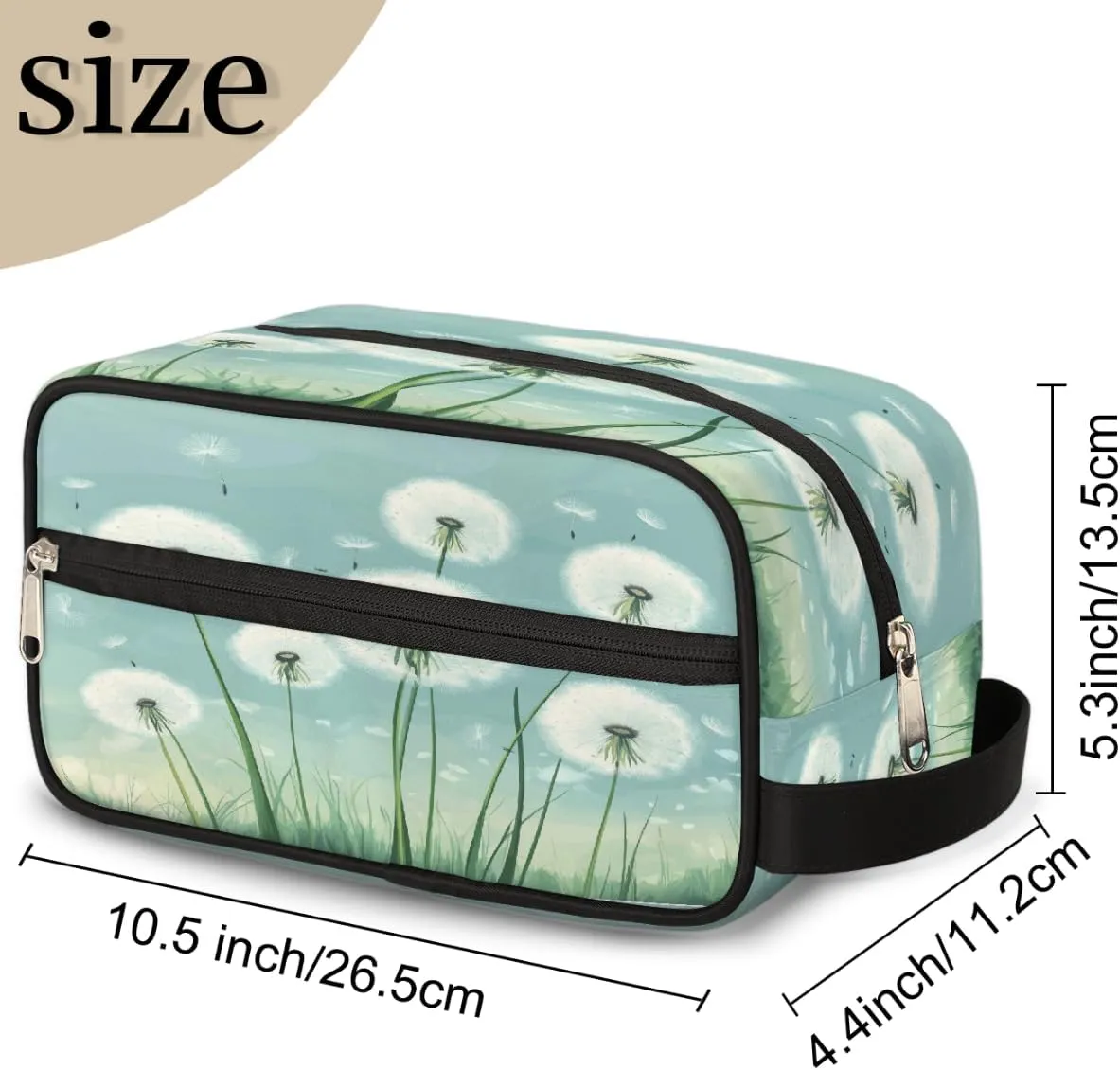Travel Makeup Bag for Women, Portable Cosmetic Organizer Pouch, Wide Open Toiletries Travel Bag with Handle, Dandelion In Spring Illustration