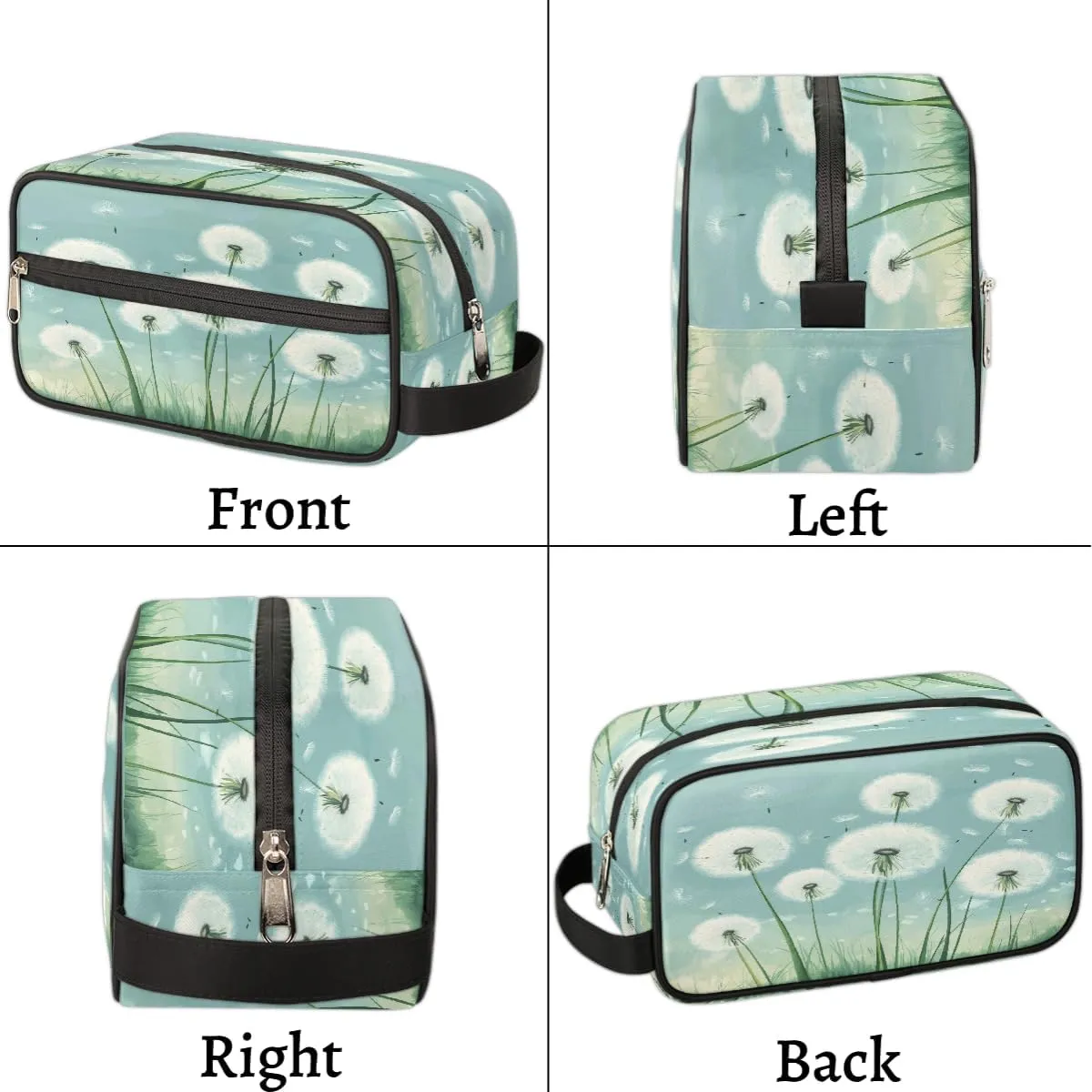Travel Makeup Bag for Women, Portable Cosmetic Organizer Pouch, Wide Open Toiletries Travel Bag with Handle, Dandelion In Spring Illustration