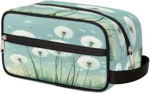 Travel Makeup Bag for Women, Portable Cosmetic Organizer Pouch, Wide Open Toiletries Travel Bag with Handle, Dandelion In Spring Illustration