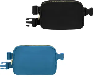 VKIOIP 2 Pack Unisex Fanny Pack Waist Belt Bag with Adjustable Strap,Hands Free Crossbody Fanny Bag with Zipper for Woman and Man,for Hiking,Running,Sports Gifts(Black & Blue)