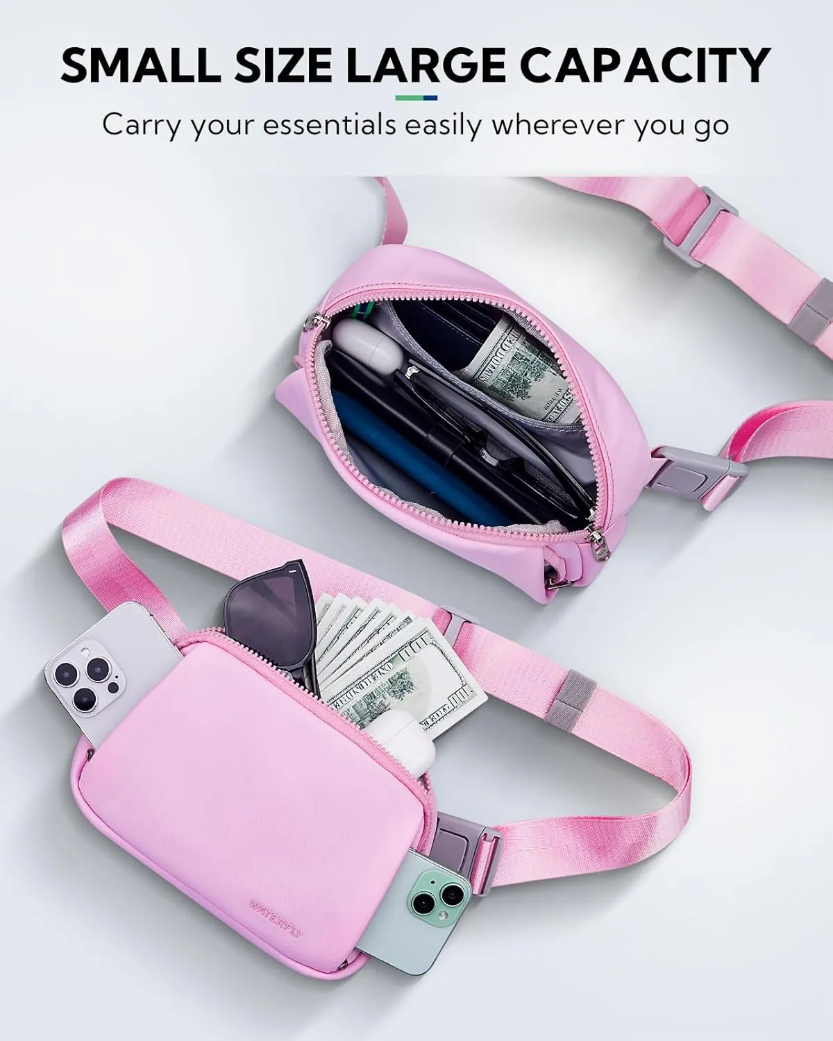 WATERFLY Crossbody Belt Fanny Pack: Sports Walking Waist Bag Runner Belt Bum Bag Hip Fannie Pack Phanny Fannypack Woman Man for Hiking Jogging Running