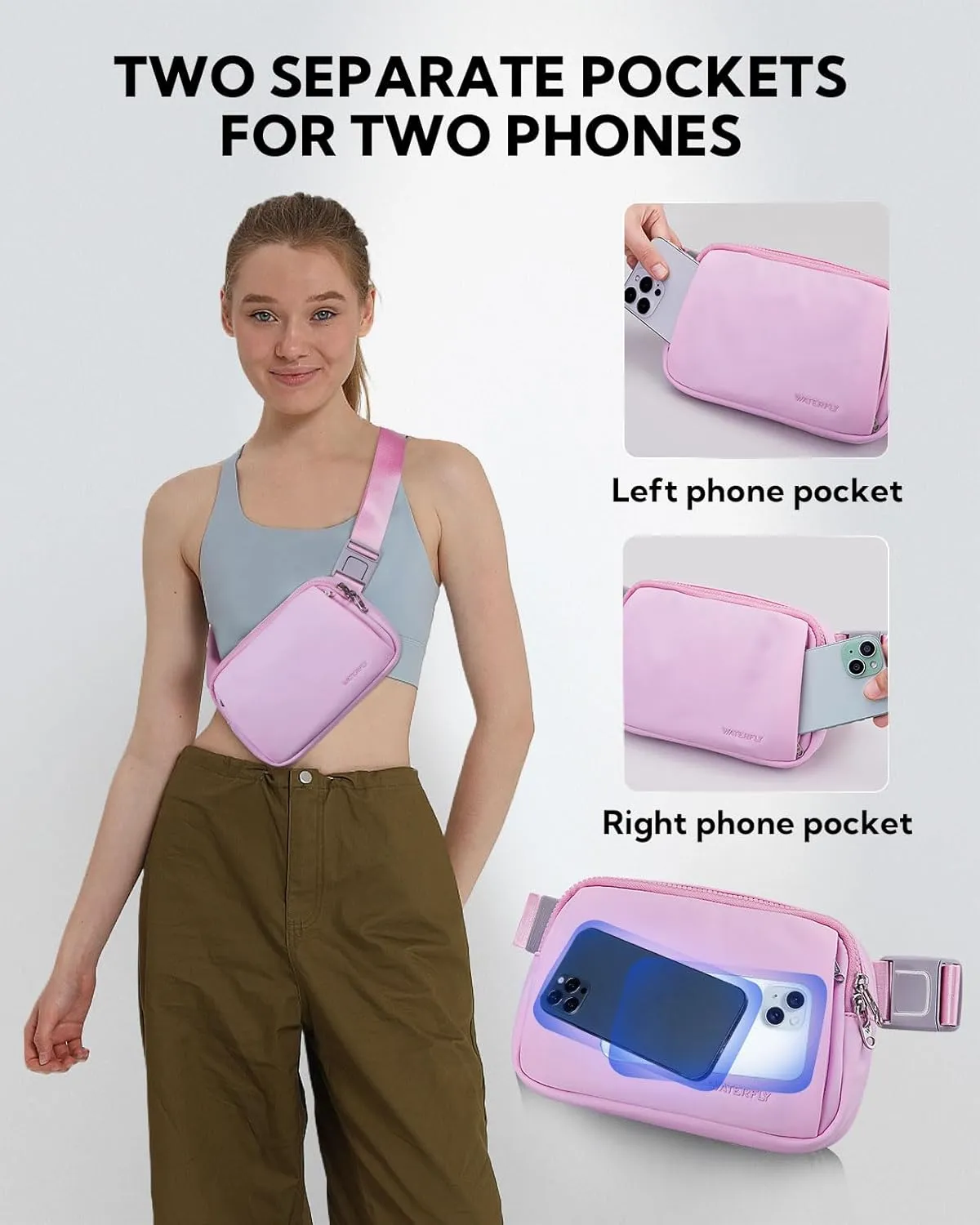 WATERFLY Crossbody Belt Fanny Pack: Sports Walking Waist Bag Runner Belt Bum Bag Hip Fannie Pack Phanny Fannypack Woman Man for Hiking Jogging Running