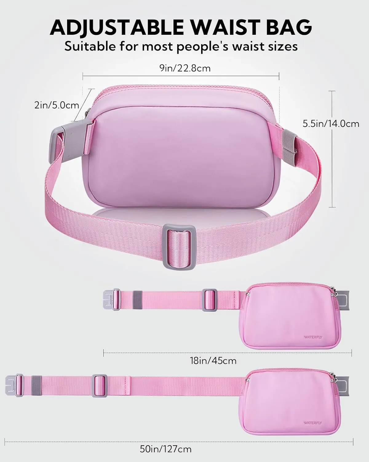 WATERFLY Crossbody Belt Fanny Pack: Sports Walking Waist Bag Runner Belt Bum Bag Hip Fannie Pack Phanny Fannypack Woman Man for Hiking Jogging Running