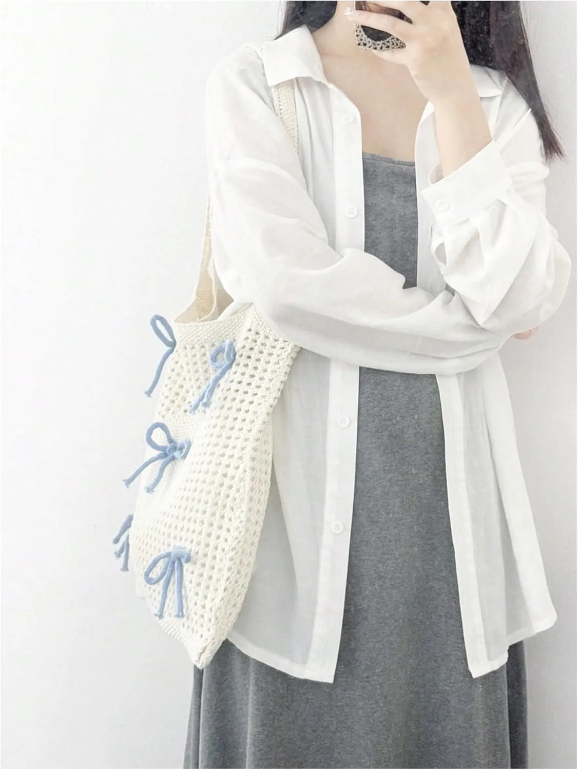 Women's Bowknot Crochet Tote Bag Hollow Out Knit Shoulder Handbags Summer Hobo Bags
