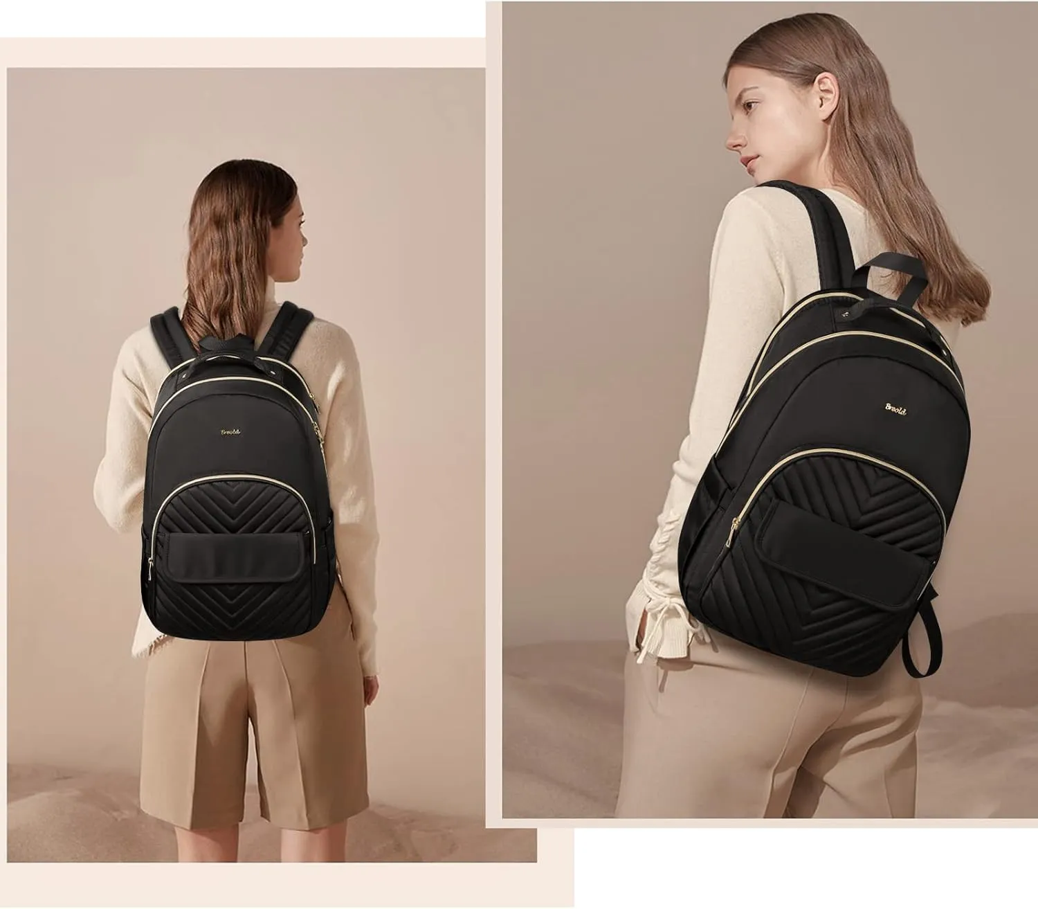 Womens Laptop Backpack,Stylish Work Business Backpack for Travel,Large Capacity Computer Backpack for 15.6 Inch,Back Pack School College Bookbag with USB Charging Port,Casual Daypack,Black