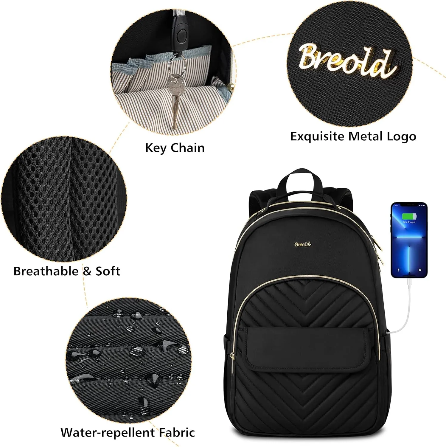Womens Laptop Backpack,Stylish Work Business Backpack for Travel,Large Capacity Computer Backpack for 15.6 Inch,Back Pack School College Bookbag with USB Charging Port,Casual Daypack,Black