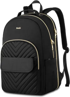 Womens Laptop Backpack,Stylish Work Business Backpack for Travel,Large Capacity Computer Backpack for 15.6 Inch,Back Pack School College Bookbag with USB Charging Port,Casual Daypack,Black