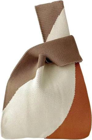 Women's Wrist Knotted Tote Bag Crochet Wristlet Handbag Aesthetic Cute Knit Purse (Very Small Size)